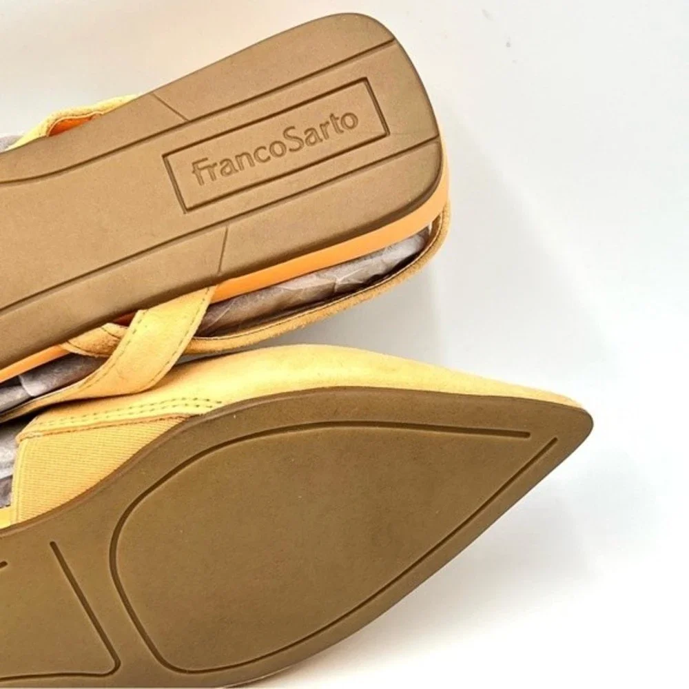 Franco Sarto Size 5.5 Canary Melon Orange Suede Leather Point Toe‎ Flats Shoes